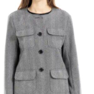 Collarless Herringbone Jacket